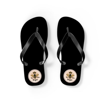 The Boujee Hive Crowned-Bee BLACK Flip-Flops - SMALL