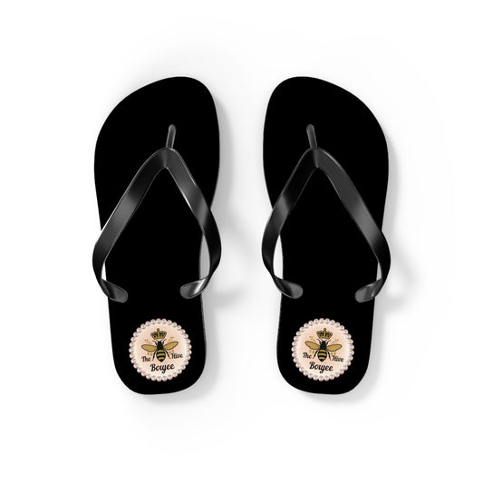 The Boujee Hive Crowned-Bee BLACK Flip-Flops - SMALL
