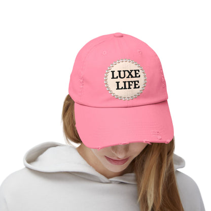 Luxe Life - Distressed Pearl-Emblem Cap
