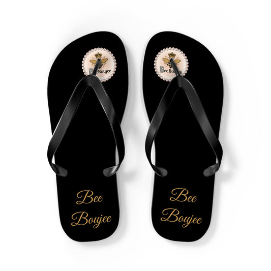 Bee Boujee Crowned-Bee Flip-Flops (Black & Gold)