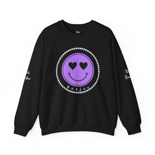 Boujee Smiley Face Purple Heart Eyes Yellow - Heavy Blend™ Dark Colors Crewneck Sweatshirt