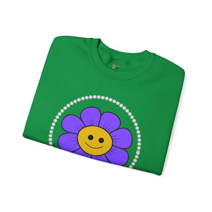 Boujee Flower Smiley Face Purple Gold - Heavy Blend™ Light Colors Crewneck Sweatshirt