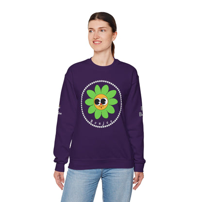 Boujee Flower Smiley Face Green Gold Wide-Eyed - Heavy Blend™ Dark Colors Crewneck Sweatshirt