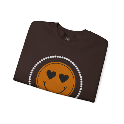 Boujee Smiley Face Brown Heart Eyes - Heavy Blend™ Dark Colors Crewneck Sweatshirt