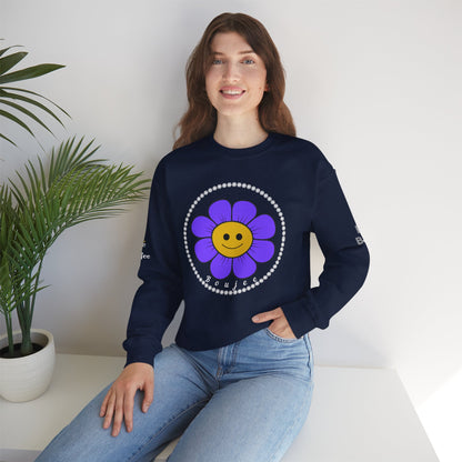 Boujee Flower Smiley Face Purple Gold - Heavy Blend™ Dark Colors Crewneck Sweatshirt
