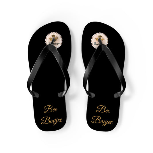 Bee Boujee Crowned-Bee Flip-Flops (Black & Gold) - MEDIUM