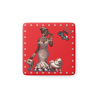 Feeling Boujee in PEARLS - Porcelain Magnet 03, Square RED