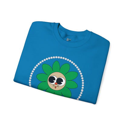 Boujee Flower Smiley Face Green Tan Wide-Eyed - Heavy Blend™ Light Colors Crewneck Sweatshirt