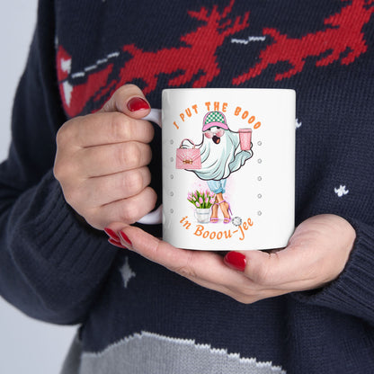 Halloween Booo in Boooujee WHITE Ceramic Mug, 11oz - FAIR SKIN TONE