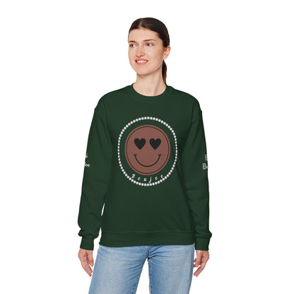 Boujee Smiley Face Brown Heart Eyes - Heavy Blend™ Dark Colors Crewneck Sweatshirt