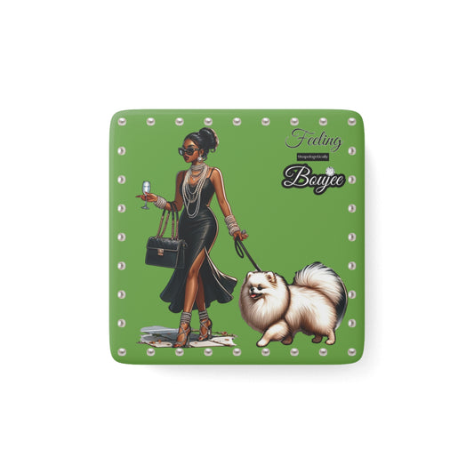 Feeling Boujee in PEARLS - Porcelain Magnet 02, Square GREEN