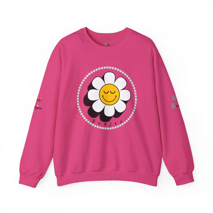 Boujee Flower Smiley Face Closed Eyes White Gold - Heavy Blend™ Light Colors Crewneck Sweatshirt