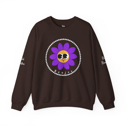 Boujee Flower Smiley Face Purple Gold Wide-Eyed - Heavy Blend™ Dark Colors Crewneck Sweatshirt