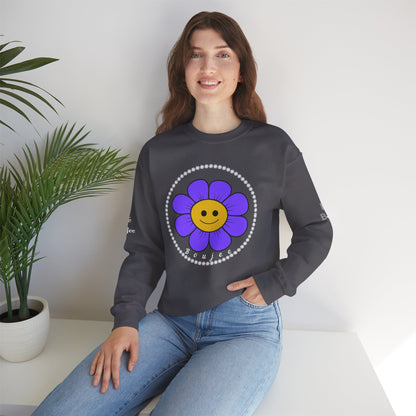 Boujee Flower Smiley Face Purple Gold - Heavy Blend™ Dark Colors Crewneck Sweatshirt