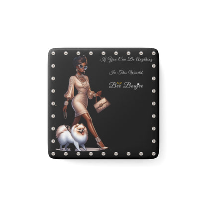 Bee Boujee in PEARLS - Porcelain Magnet 02, Square BLACK