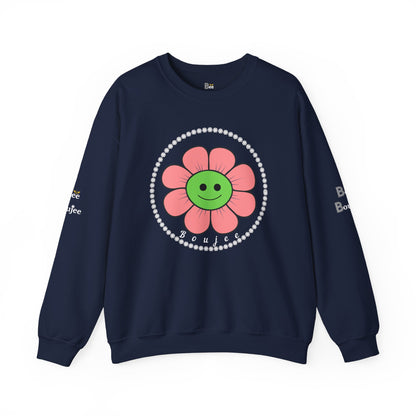 Boujee Flower Smiley Face Pink Green - Heavy Blend™ Dark Colors Crewneck Sweatshirt
