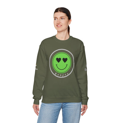 Boujee Smiley Face Green Heart Eyes - Heavy Blend™ Dark Colors Crewneck Sweatshirt