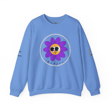 Boujee Flower Smiley Face Purple Gold Wide-Eyed - Heavy Blend™ Light Colors Crewneck Sweatshirt