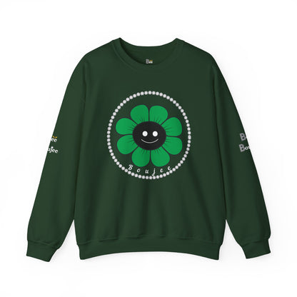 Boujee Flower Smiley Face Green Black - Heavy Blend™ Dark Colors Crewneck Sweatshirt