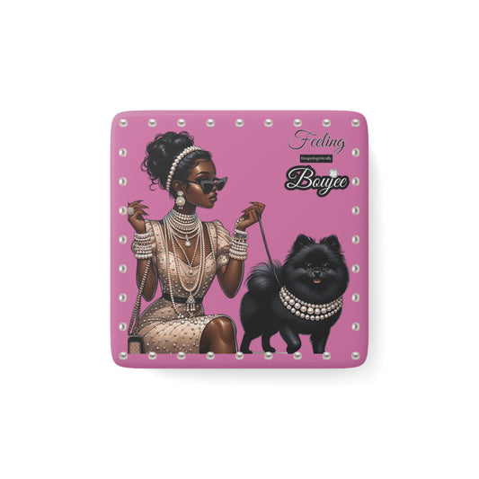 Feeling Boujee in PEARLS - Porcelain Magnet, Square PINK