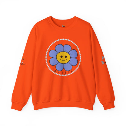 Boujee Flower Smiley Face Blue Gold - Heavy Blend™ Light Colors Crewneck Sweatshirt