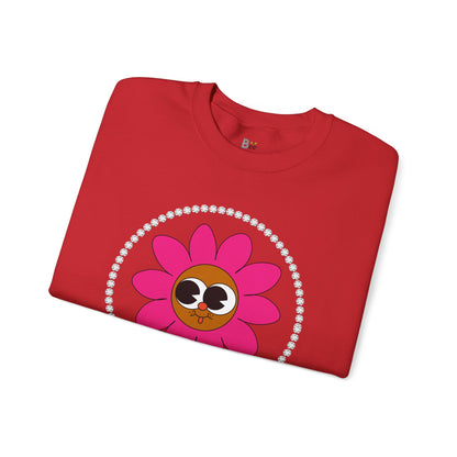 Boujee Flower Smiley Face Pink Brown Wide-Eyed - Heavy Blend™ Light Colors Crewneck Sweatshirt