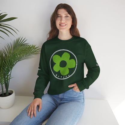 Boujee Fuzzy Green Flower- Heavy Blend™ Dark Colors Crewneck Sweatshirt
