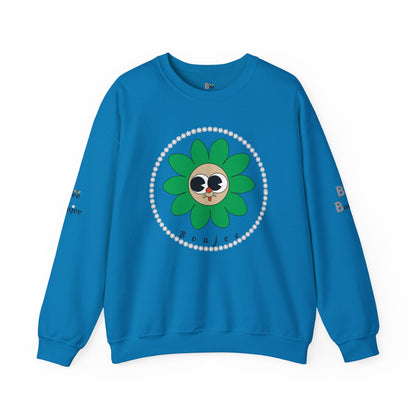 Boujee Flower Smiley Face Green Tan Wide-Eyed - Heavy Blend™ Light Colors Crewneck Sweatshirt