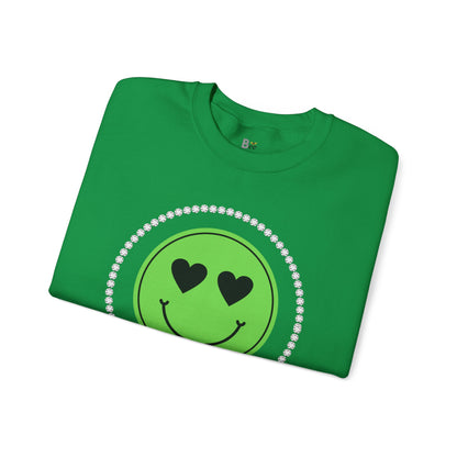 Boujee Smiley Face Heart Eyes Green - Heavy Blend™ Light Colors Crewneck Sweatshirt