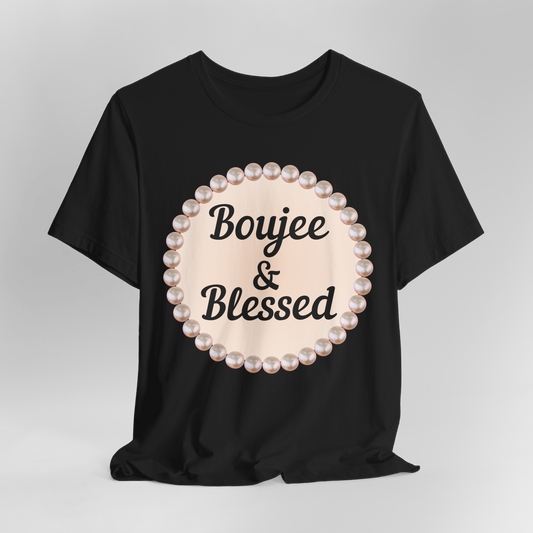 CUSTOMIZABLE Boujee & Blessed Pearl Emblem Jersey Tee