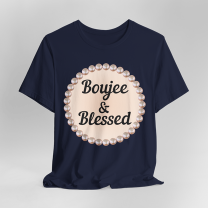 CUSTOMIZABLE Boujee & Blessed Pearl Emblem Jersey Tee