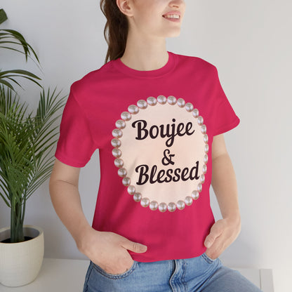 CUSTOMIZABLE Boujee & Blessed Pearl Emblem Jersey Tee