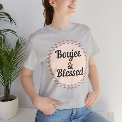 CUSTOMIZABLE Boujee & Blessed Pearl Emblem Jersey Tee
