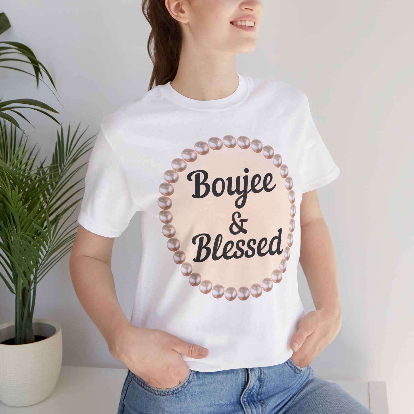 CUSTOMIZABLE Boujee & Blessed Pearl Emblem Jersey Tee
