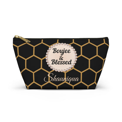 Personalized Boujee & Blessed T-Bottom Accessory Pouch - 2 Sizes and 3 Designs