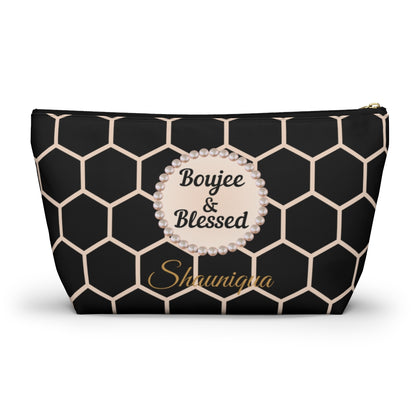 Personalized Boujee & Blessed T-Bottom Accessory Pouch - 2 Sizes and 3 Designs