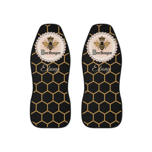 Personalized Bee Boujee Pearl-Emblem Car Seat Covers - Golden Honeycomb