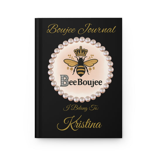 Personalized Boujee Journal with Pearl-Framed Bee Emblem - Hardcover Journal Matte Black