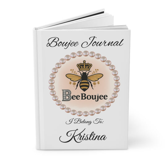 Personalized Boujee Journal with Pearl-Framed Bee Emblem - Hardcover Journal Matte White