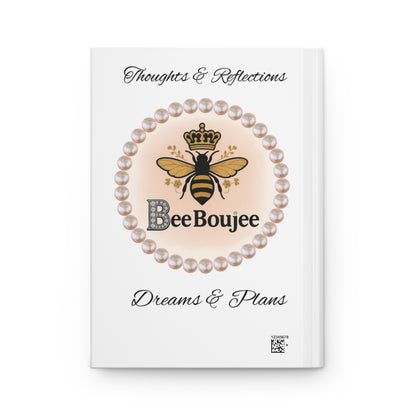 Personalized Boujee Journal with Pearl-Framed Bee Emblem - Hardcover Journal Matte White