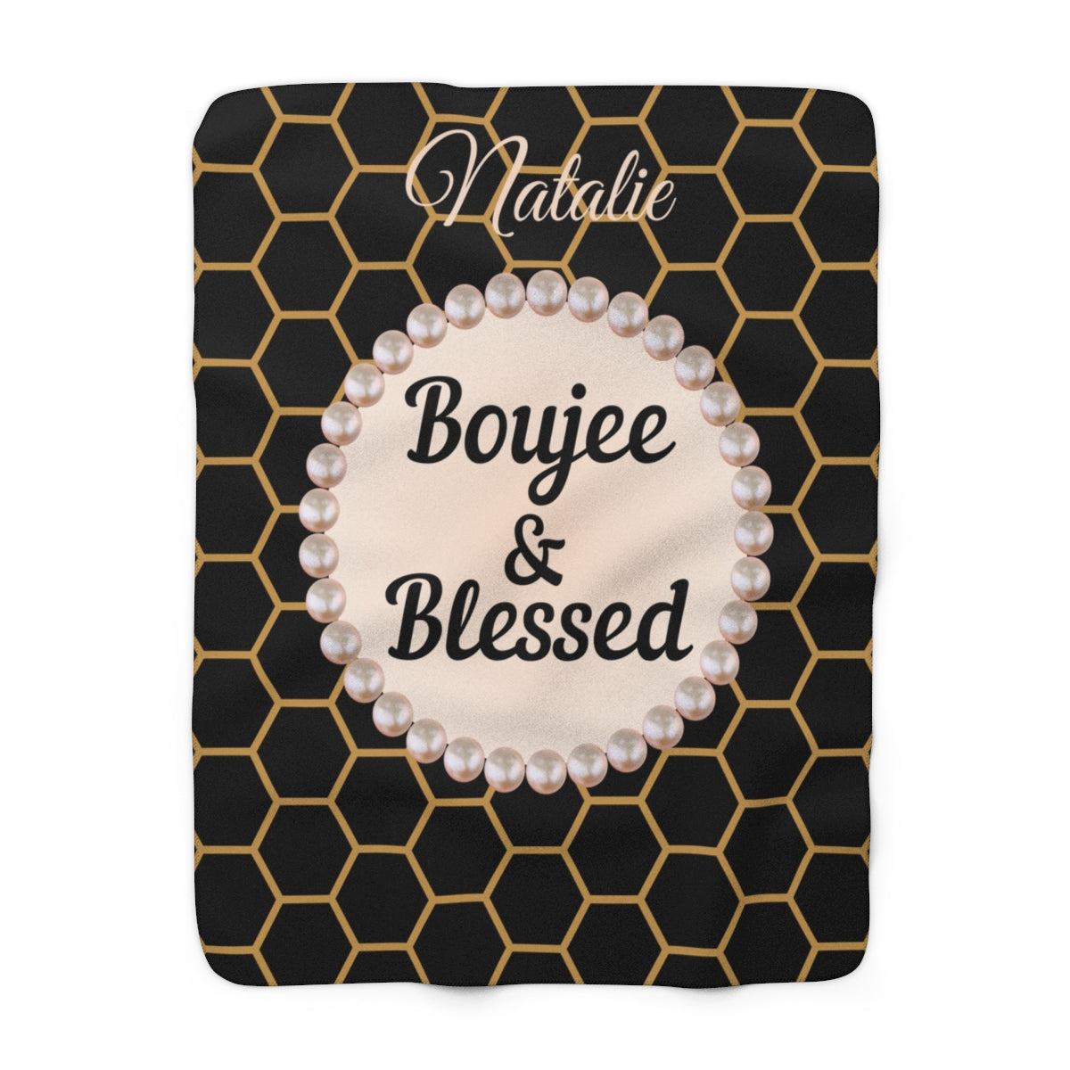Personalized Luxurious Bee Boujee Pearl-Print Sherpa Fleece Blanket - 2 Sizes and 3 Designs