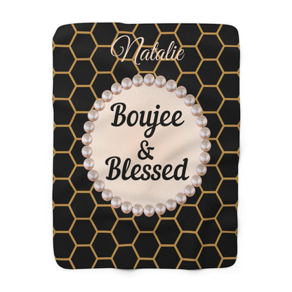 Personalized Luxurious Boujee & Blessed Pearl-Framed Sherpa Fleece Blanket - 2 Sizes and 3 Designs