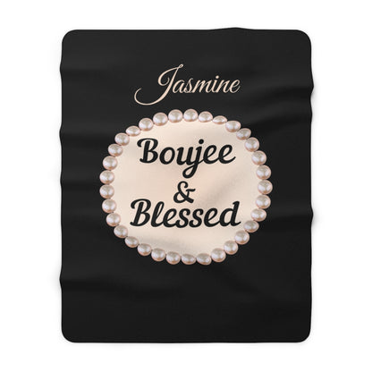Personalized Luxurious Boujee & Blessed Pearl-Framed Sherpa Fleece Blanket - 2 Sizes and 3 Designs