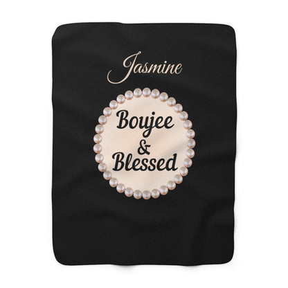 Personalized Luxurious Boujee & Blessed Pearl-Framed Sherpa Fleece Blanket - 2 Sizes and 3 Designs
