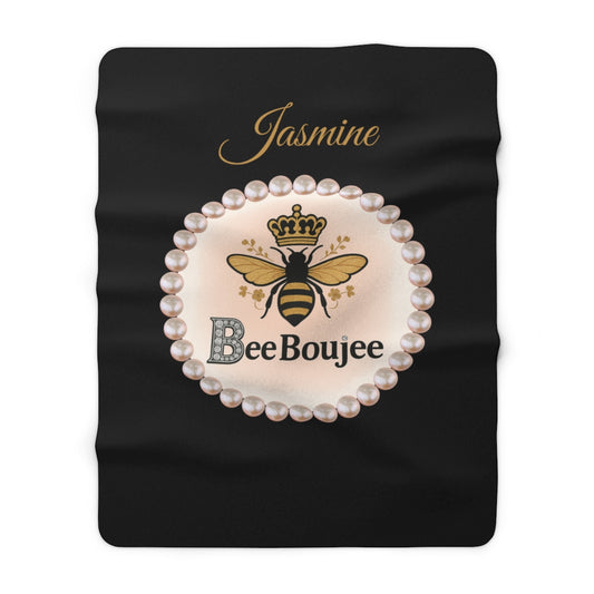 Personalized Luxurious Bee Boujee Pearl-Print Sherpa Fleece Blanket - 2 Sizes and 3 Designs