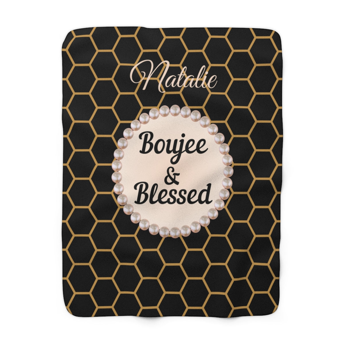 Personalized Luxurious Bee Boujee Pearl-Print Sherpa Fleece Blanket - 2 Sizes and 3 Designs