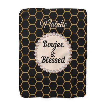 Personalized Luxurious Boujee & Blessed Pearl-Framed Sherpa Fleece Blanket - 2 Sizes and 3 Designs