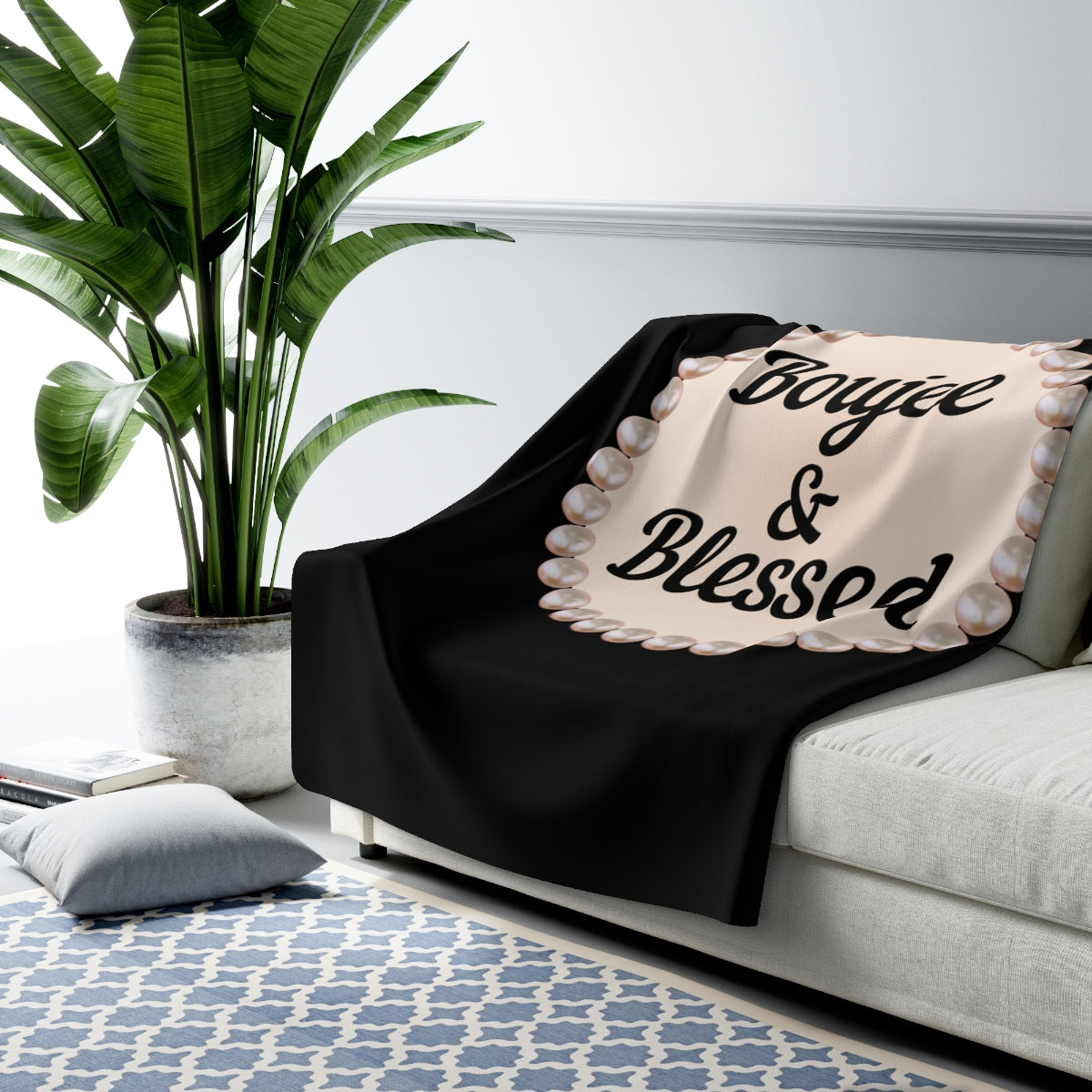 Personalized Luxurious Bee Boujee Pearl-Print Sherpa Fleece Blanket - 2 Sizes and 3 Designs