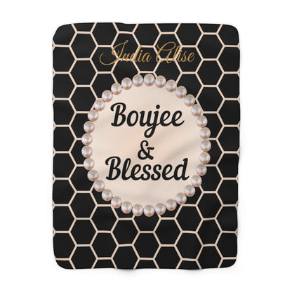 Personalized Luxurious Boujee & Blessed Pearl-Framed Sherpa Fleece Blanket - 2 Sizes and 3 Designs