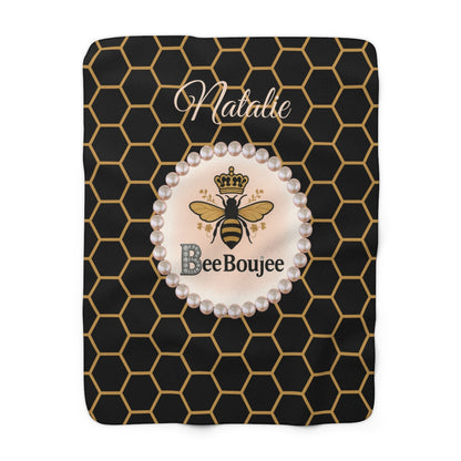 Personalized Luxurious Bee Boujee Pearl-Print Sherpa Fleece Blanket - 2 Sizes and 3 Designs